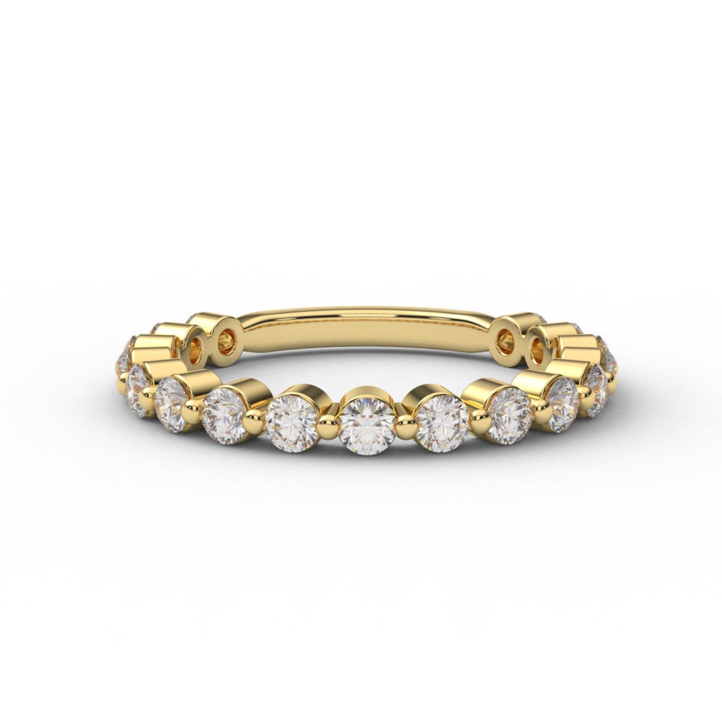 3/4 Eternity 2.3 MM Bubble Ring with Lab Grown Diamonds/ Floating Diamond Women's  Prong Wedding Band/ 10K, 14K, 18K Gold or Platinum