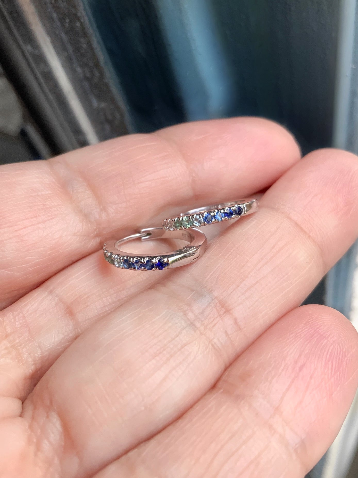 Gradient Blue Green Huggie Hoop Earring/ 12mm Pave/ Mermaid Coastal Beach Color Ombre Sapphire Aquamarine Alexandrite Diamond SINGLE or PAIR