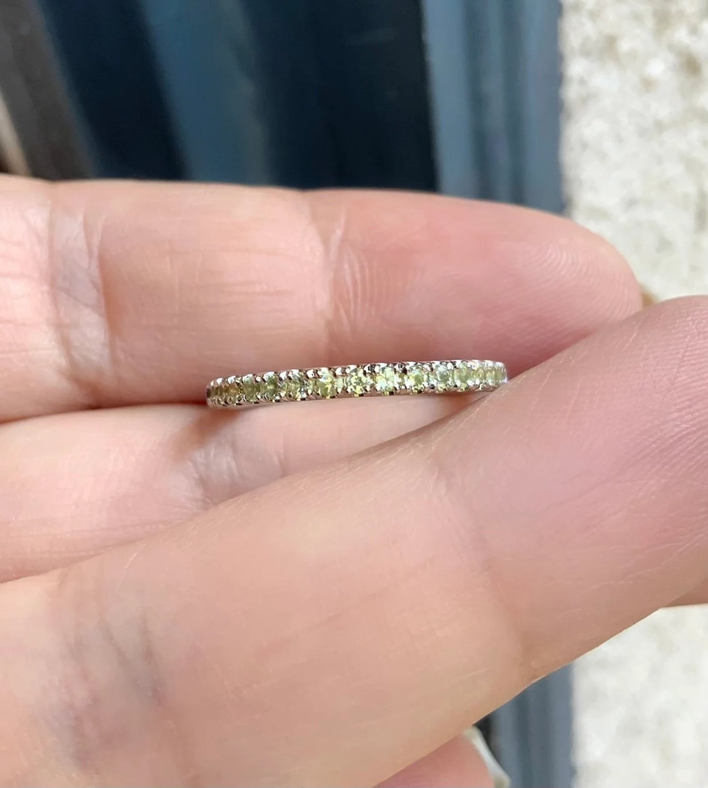 Peridot Stacking Ring/ 2mm Pave Set Peridot Band/ Half Eternity Peridot Wedding Band/ Maternity August Birthstone Ring/ 10K 14K 18K Platinum