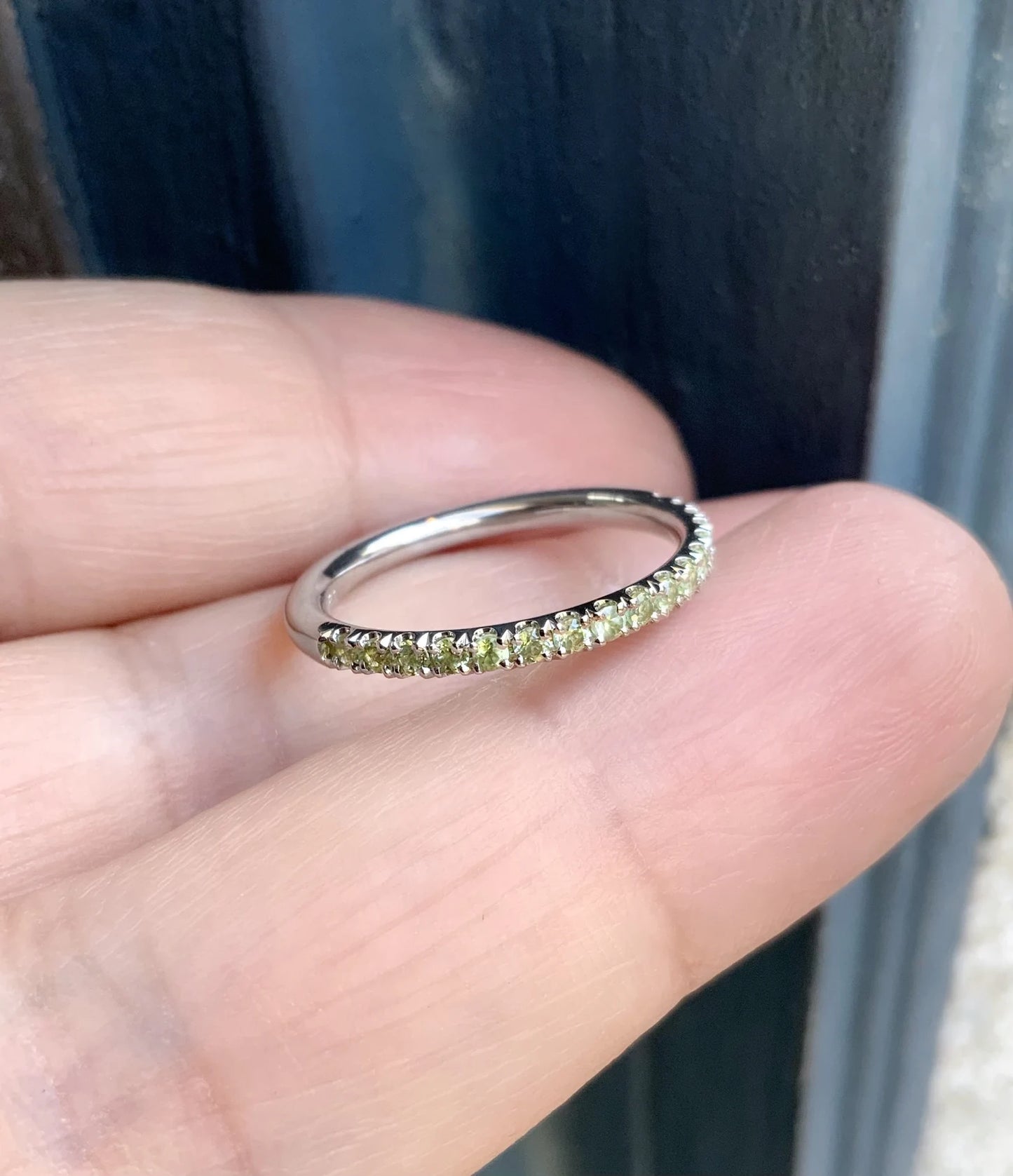 Peridot Stacking Ring/ 2mm Pave Set Peridot Band/ Half Eternity Peridot Wedding Band/ Maternity August Birthstone Ring/ 10K 14K 18K Platinum