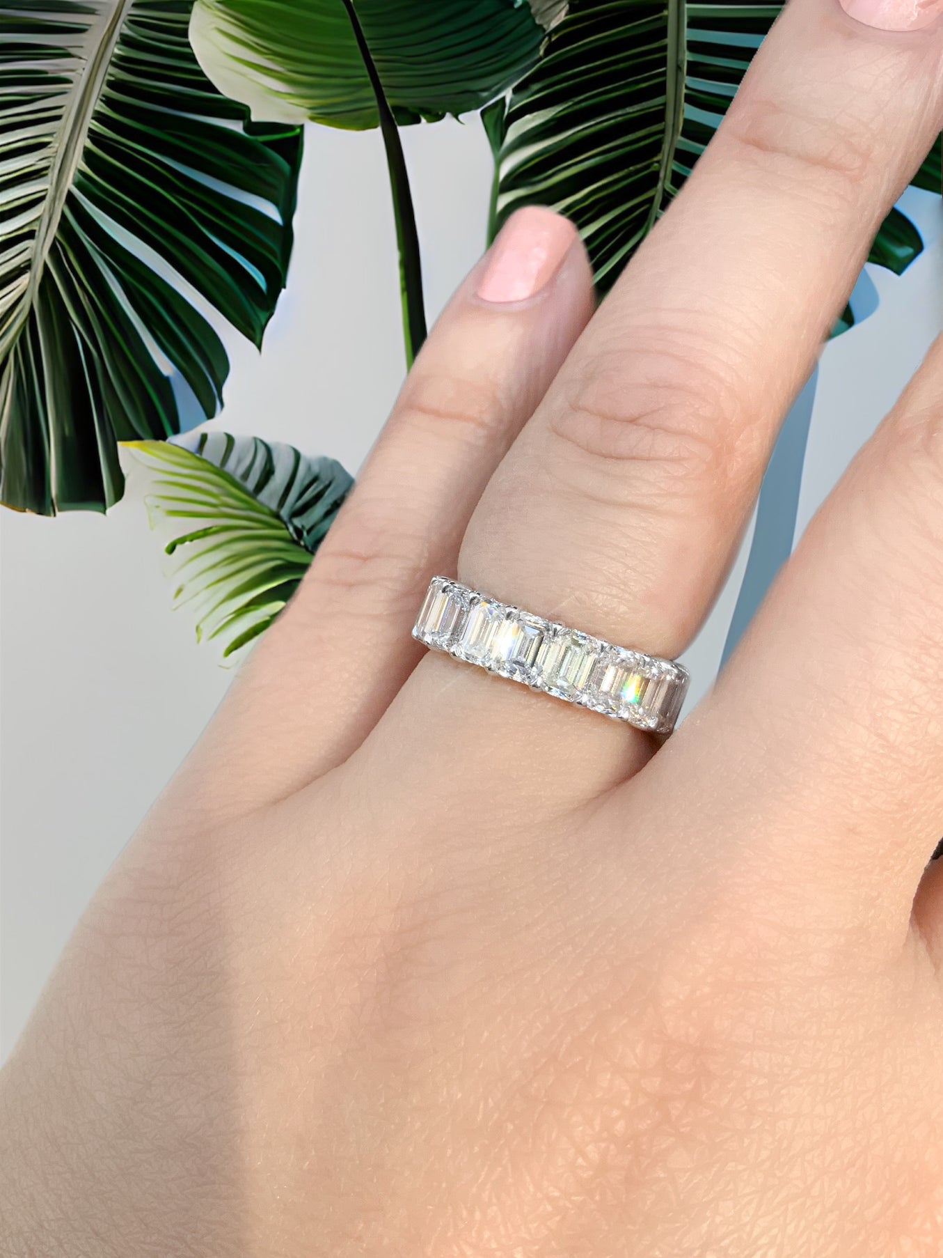 Emerald Cut Lab Grown Diamond Band/ 8 Carat Eternity Ring/ Rectangle Diamond Wedding Band/ Claw Prong Set Diamond Ring/ with Appraisal