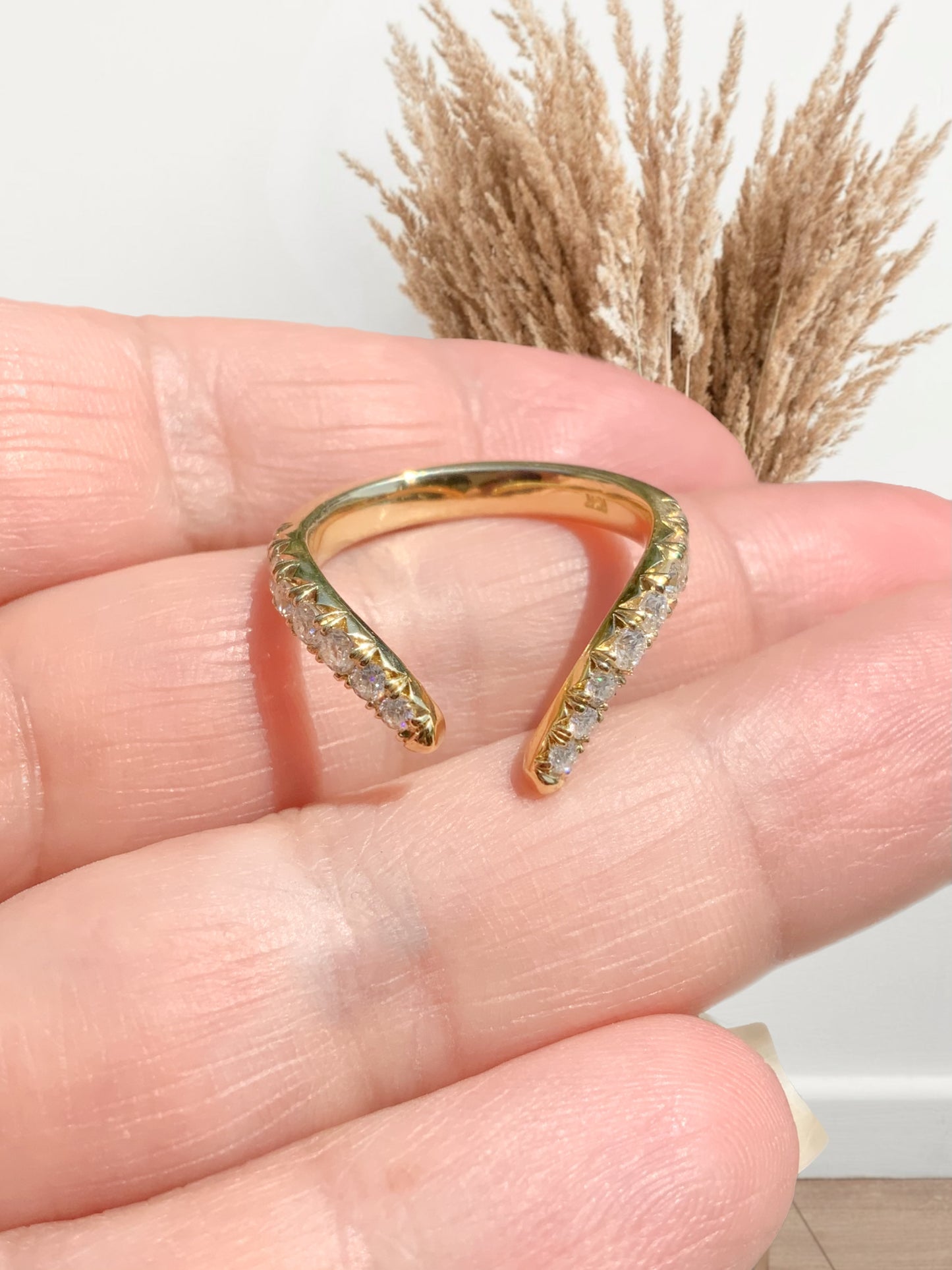 Diamond Tusk Ring/ Open Chevron Pointed V Curve Statement Ring/ French Pave Set Lab Grown Diamonds/ 10K, 14K, 18K, Platinum