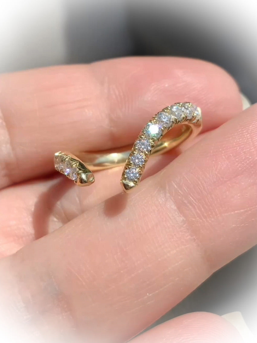 Diamond Tusk Ring/ Open Chevron Pointed V Curve Statement Ring/ French Pave Set Lab Grown Diamonds/ 10K, 14K, 18K, Platinum