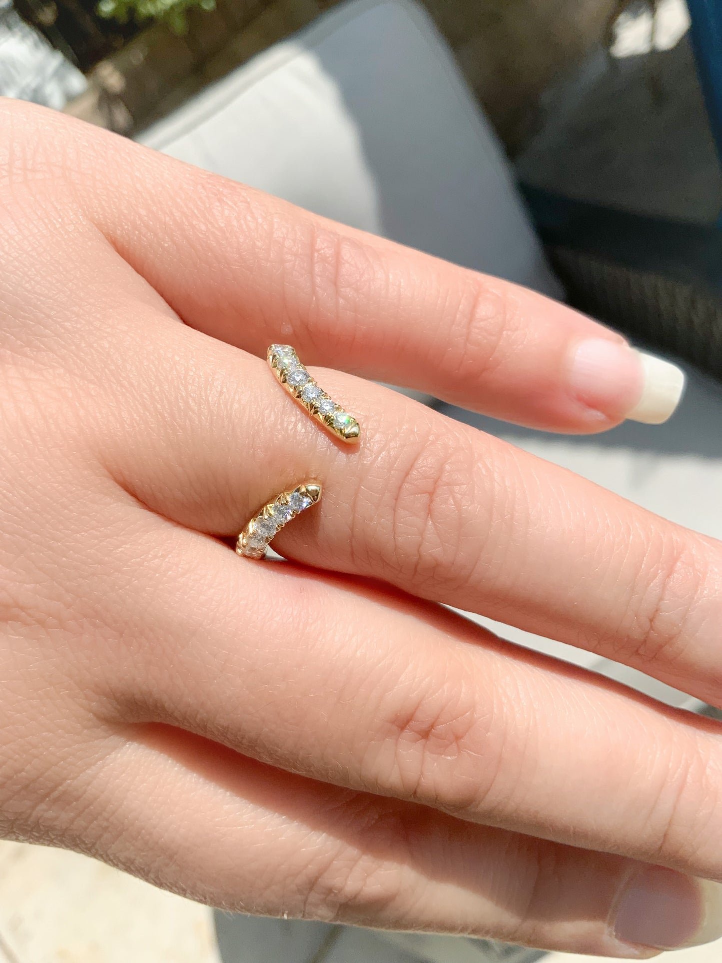 Diamond Tusk Ring/ Open Chevron Pointed V Curve Statement Ring/ French Pave Set Lab Grown Diamonds/ 10K, 14K, 18K, Platinum