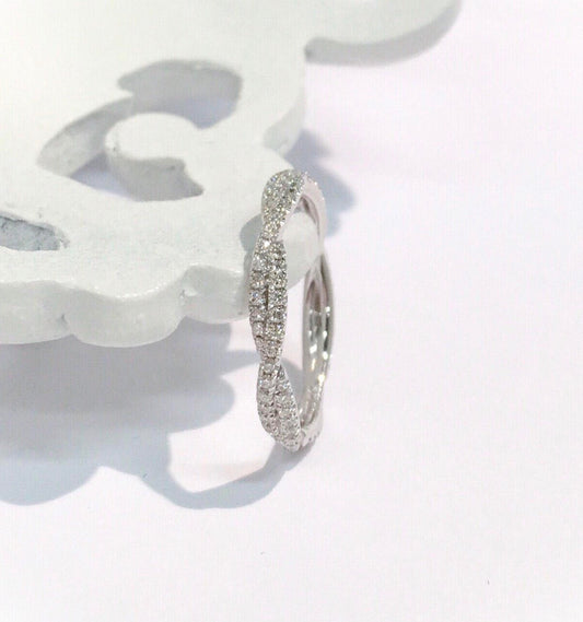 Natural Diamond Twist Band/ 2.8mm Full Eternity Ring/ Delicate Intertwined Wedding Infinity Band/ Twisted Diamond Anniversary Stacking Ring