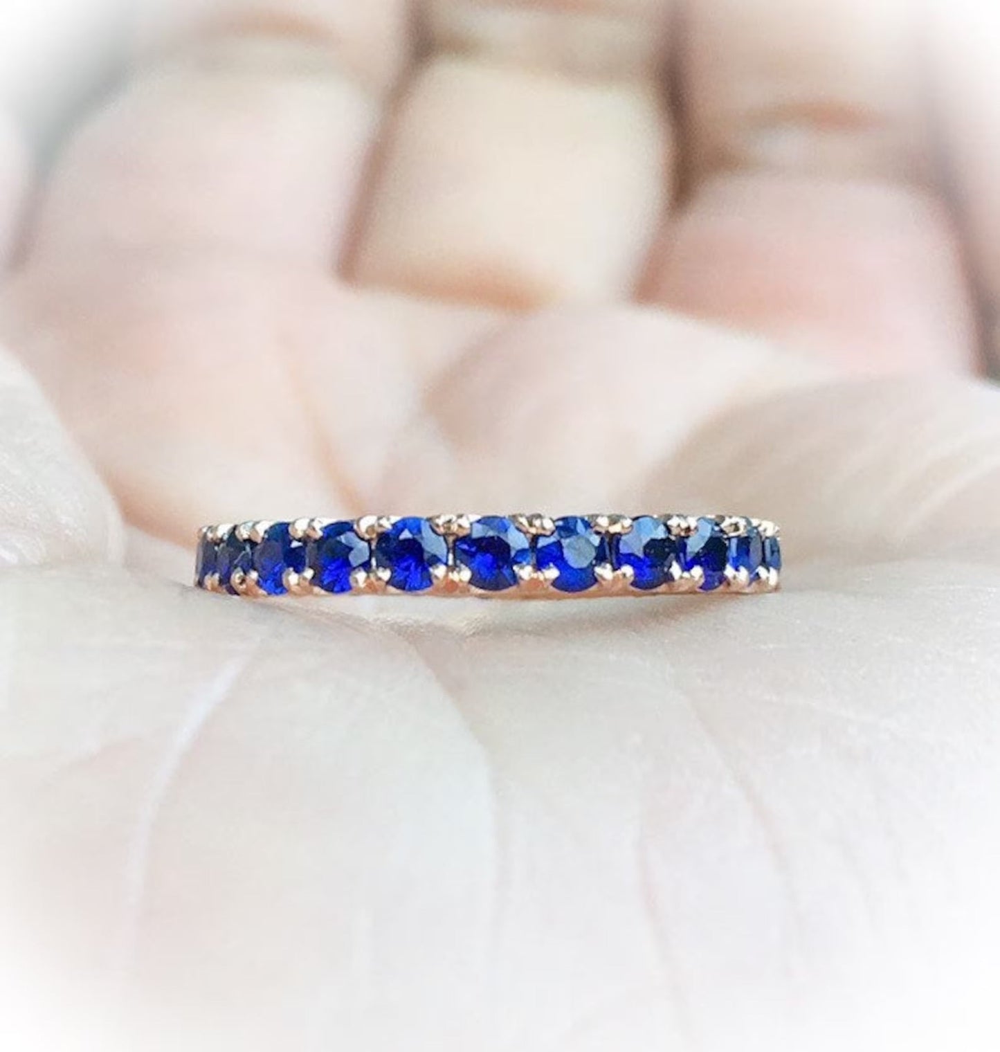 Blue Sapphire Band Full Eternity Pave Blue Sapphire Ring 2.3mm Blue Sapphire Wedding Guard Band Pave Blue Sapphire September Stacking Ring