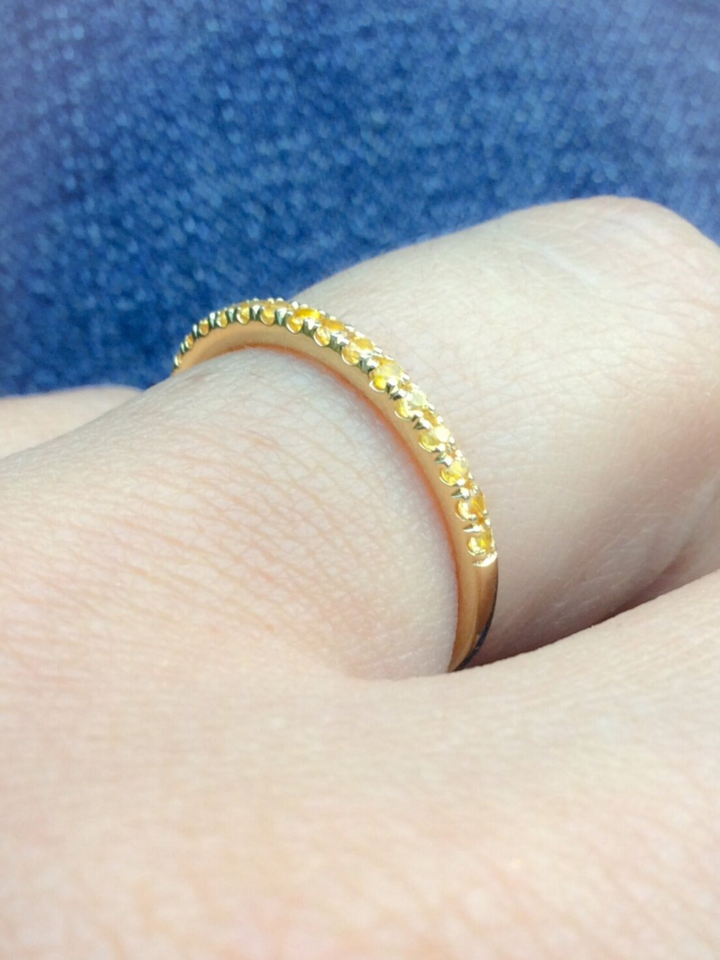 Yellow Sapphire Eternity Ring/ 1.8mm Pave Half Eternity Ring/ Yellow Sapphire Stacking Band/ September Birthstone/ Wedding Guard Band