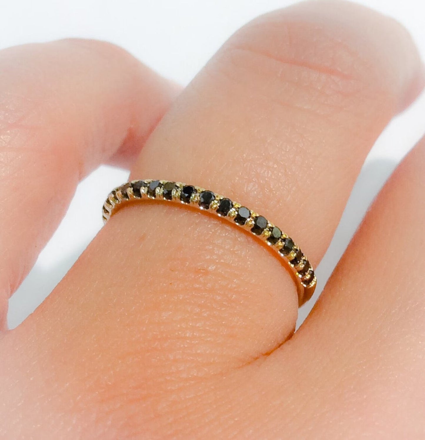 Reserved for Ana ONLY/ Size 12 Black Diamond Pave Half Eternity Ring/ 1.5mm 14K Yellow Gold Natural Black Diamond Stacking Ring