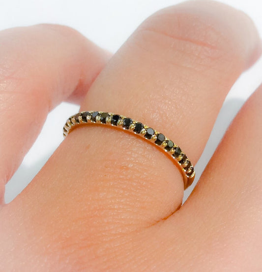 Reserved for Ana ONLY/ Size 12 Black Diamond Pave Half Eternity Ring/ 1.5mm 14K Yellow Gold Natural Black Diamond Stacking Ring