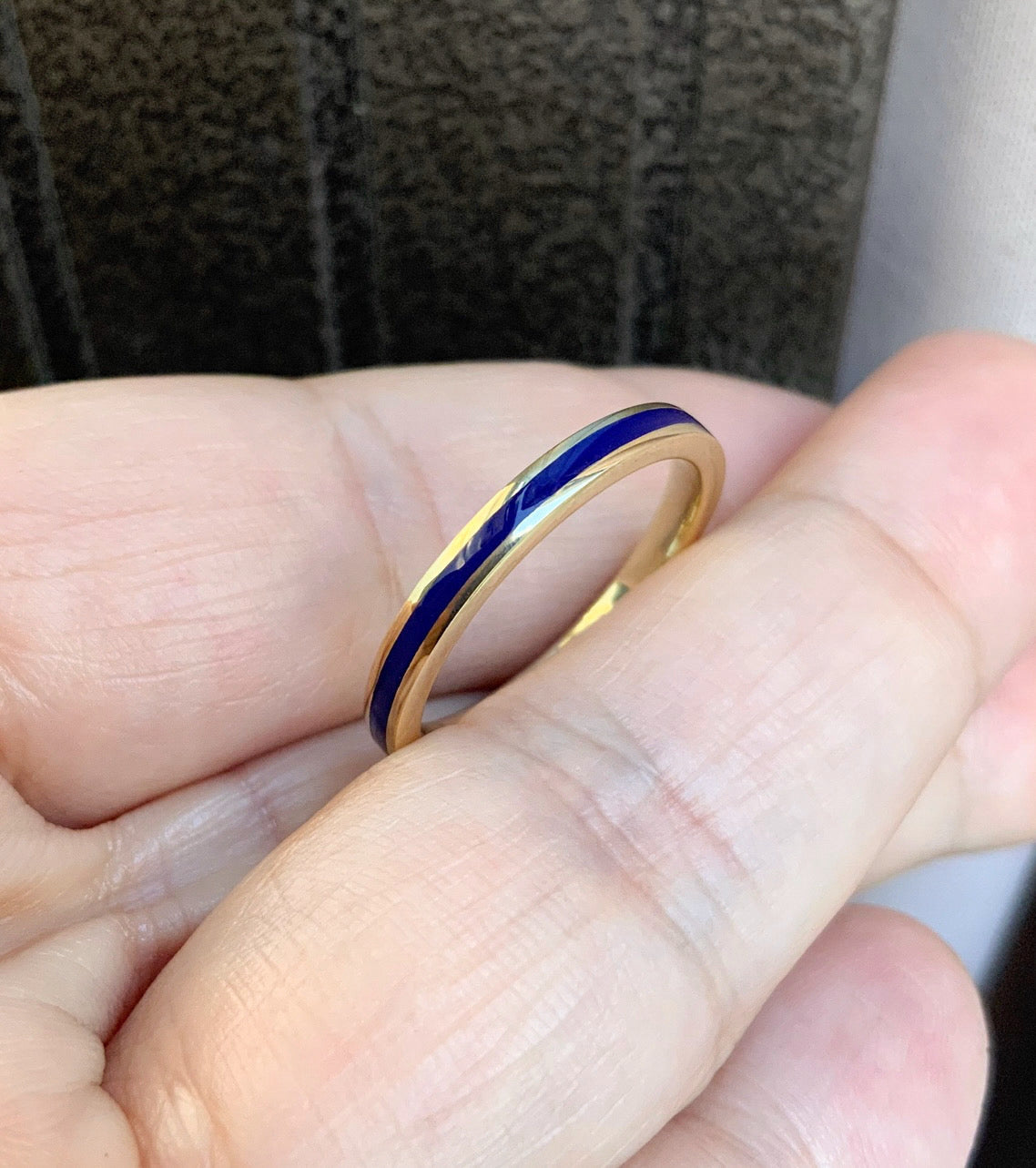 Navy Blue Enamel Band Ring/ 2.5mm Unisex Colored Enamel Stacking Ring/ His & Hers Enamel Wedding Band/ Solid Gold 10K, 14K, 18K or Platinum