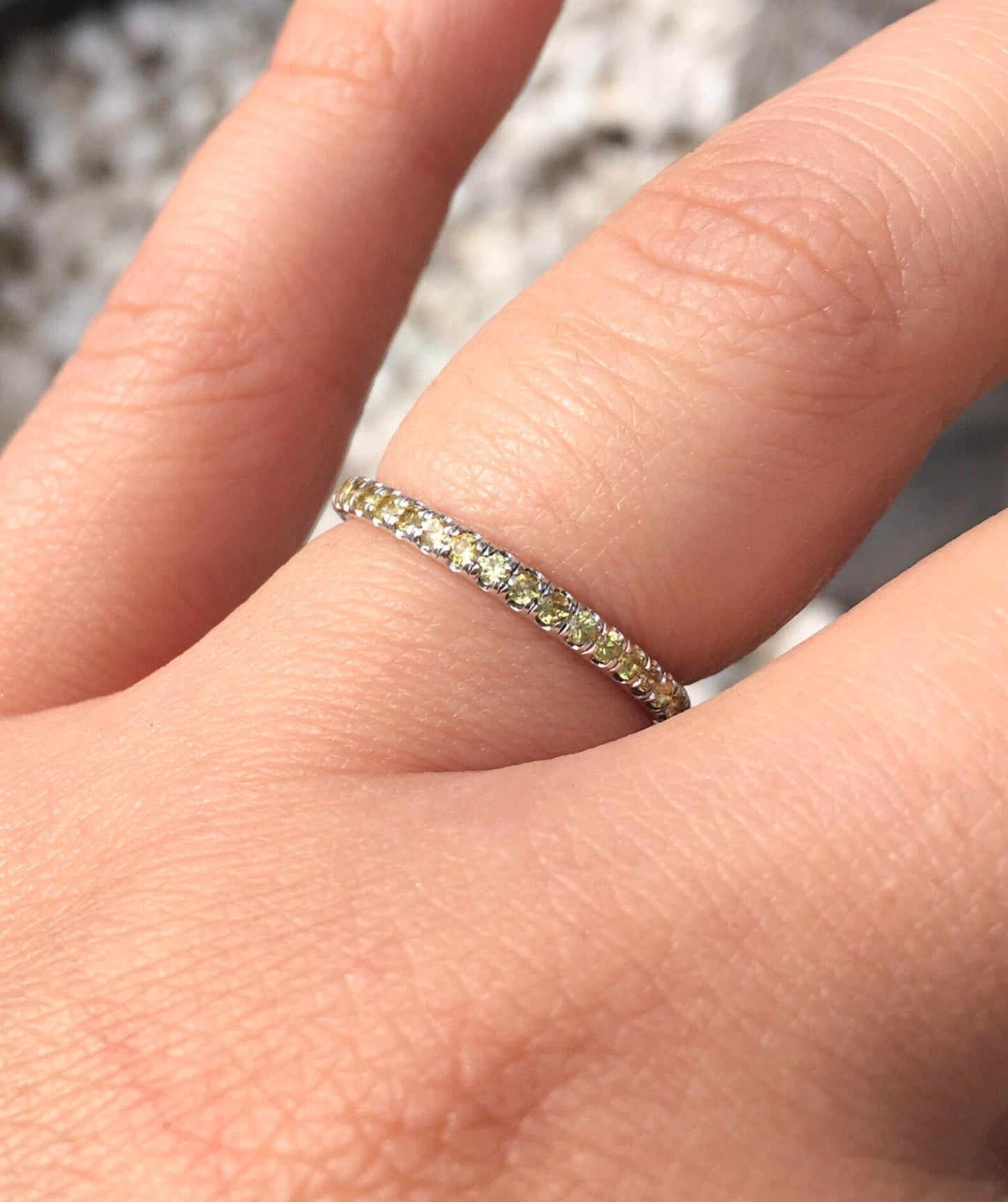 Yellow Sapphire Pave Half Eternity Ring/ 2mm Stacking Wedding Anniversary Band/ September Birthstone Ring
