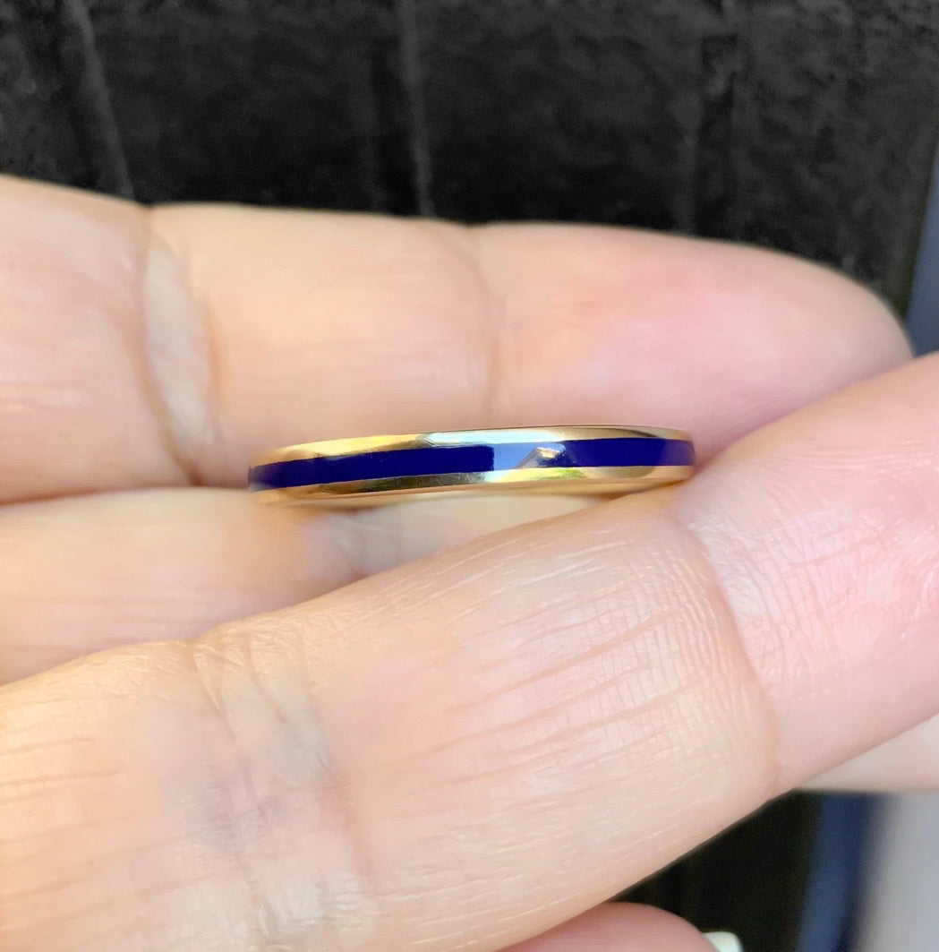 Navy Blue Enamel Band Ring/ 2.5mm Unisex Colored Enamel Stacking Ring/ His & Hers Enamel Wedding Band/ Solid Gold 10K, 14K, 18K or Platinum