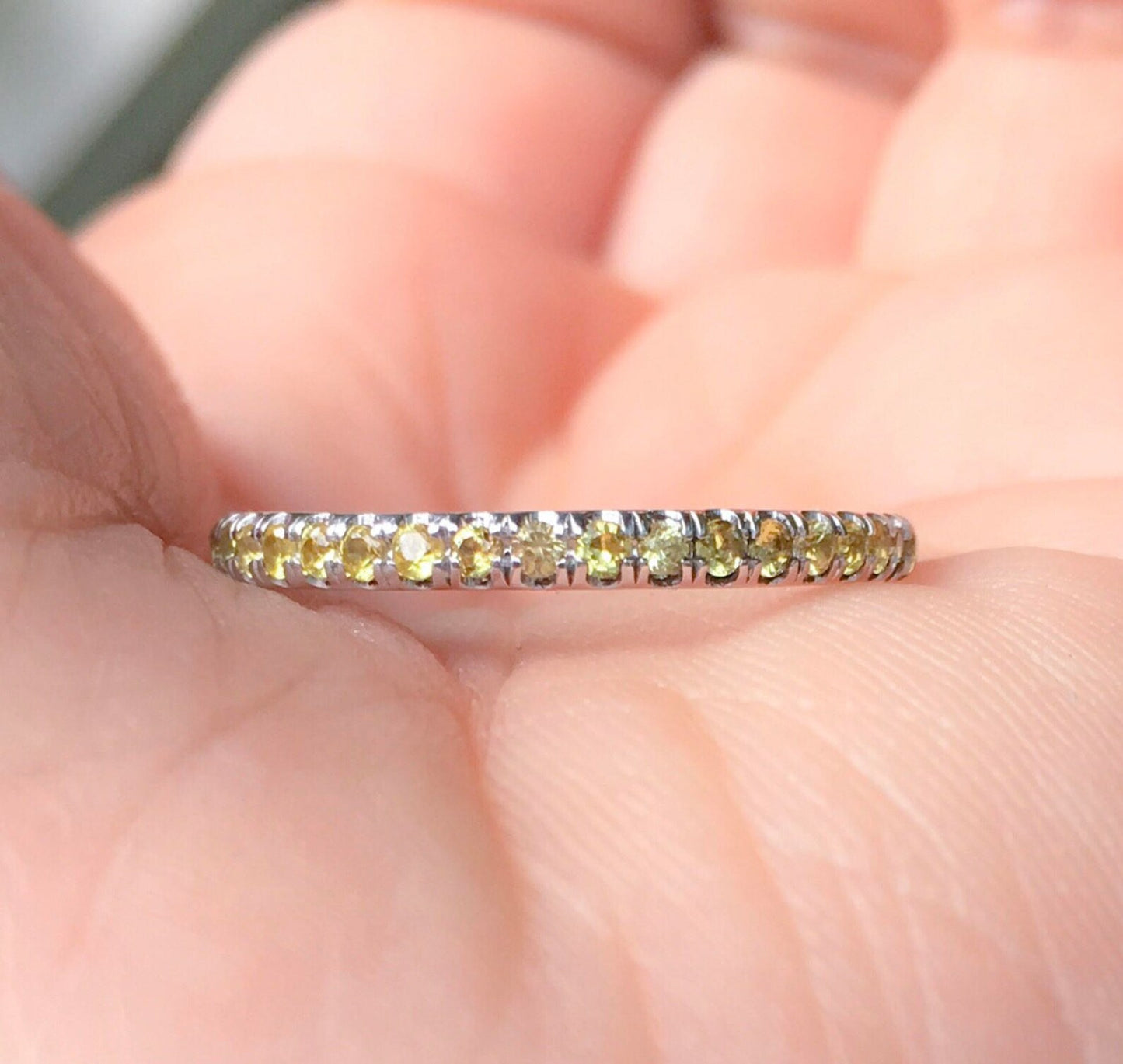 Yellow Sapphire Pave Half Eternity Ring/ 2mm Stacking Wedding Anniversary Band/ September Birthstone Ring