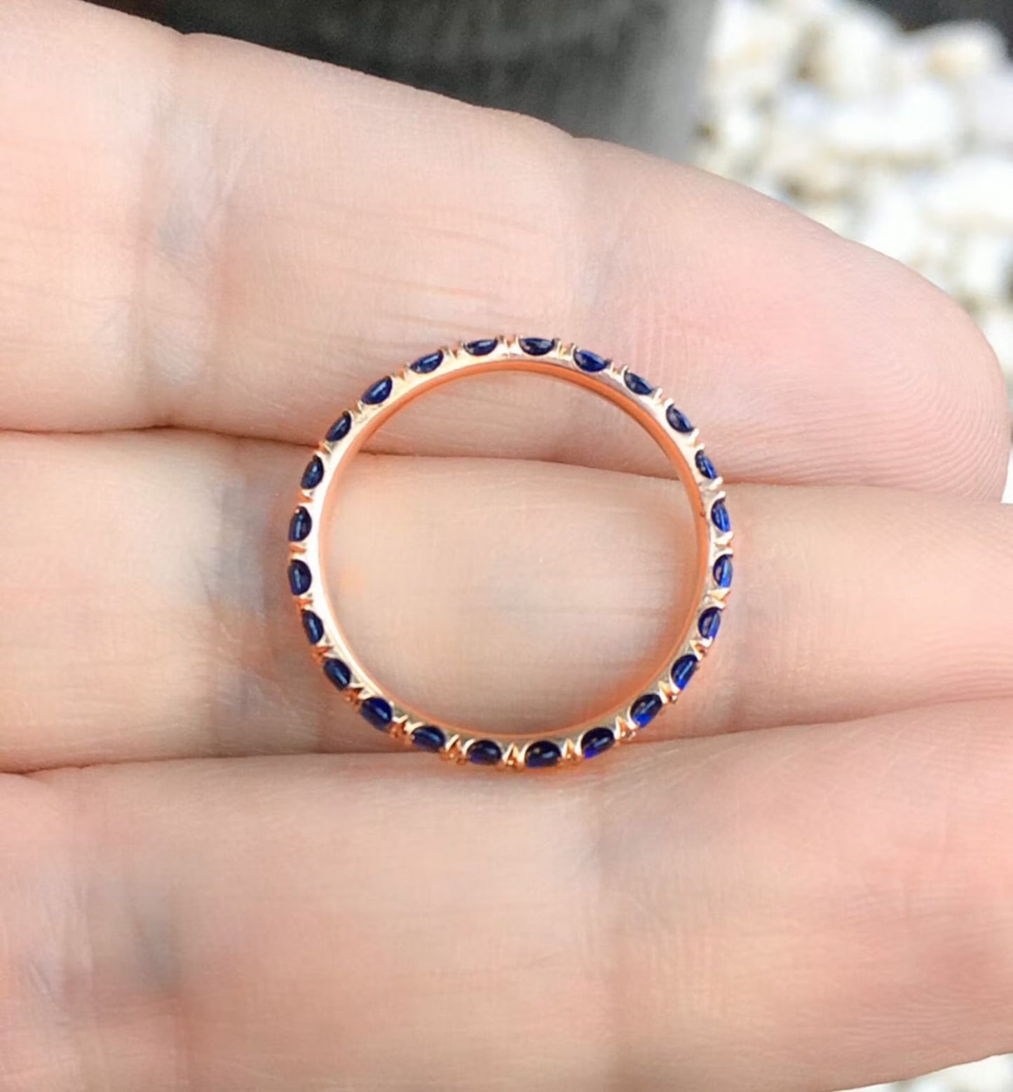 Blue Sapphire Band Full Eternity Pave Blue Sapphire Ring 2.3mm Blue Sapphire Wedding Guard Band Pave Blue Sapphire September Stacking Ring