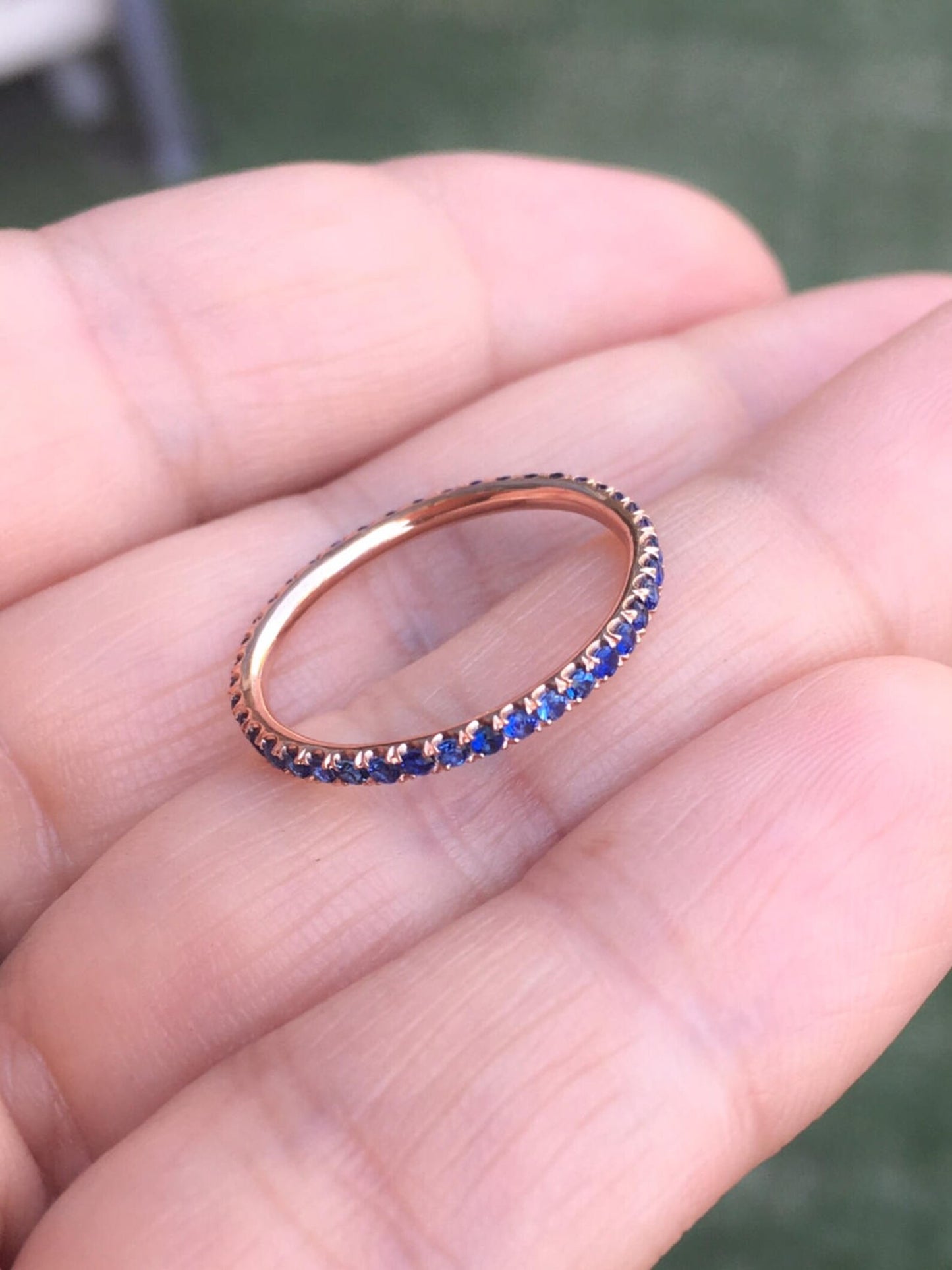 Blue Sapphire Pave Band/ 1.5mm Full Eternity Ring/ Blue Sapphire Wedding Anniversary Ring/ Sapphire Stacking Guard Ring/ September Infinity Ring/ Gold or Platinum