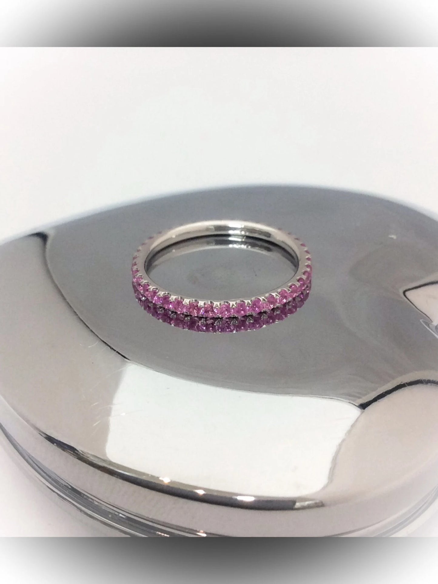 Pink Sapphire Band/ 1.5mm Pave Full Eternity Ring/ Blushing Bride Pink Sapphire Infinity Wedding Band/ September Birthstone Stacking Ring