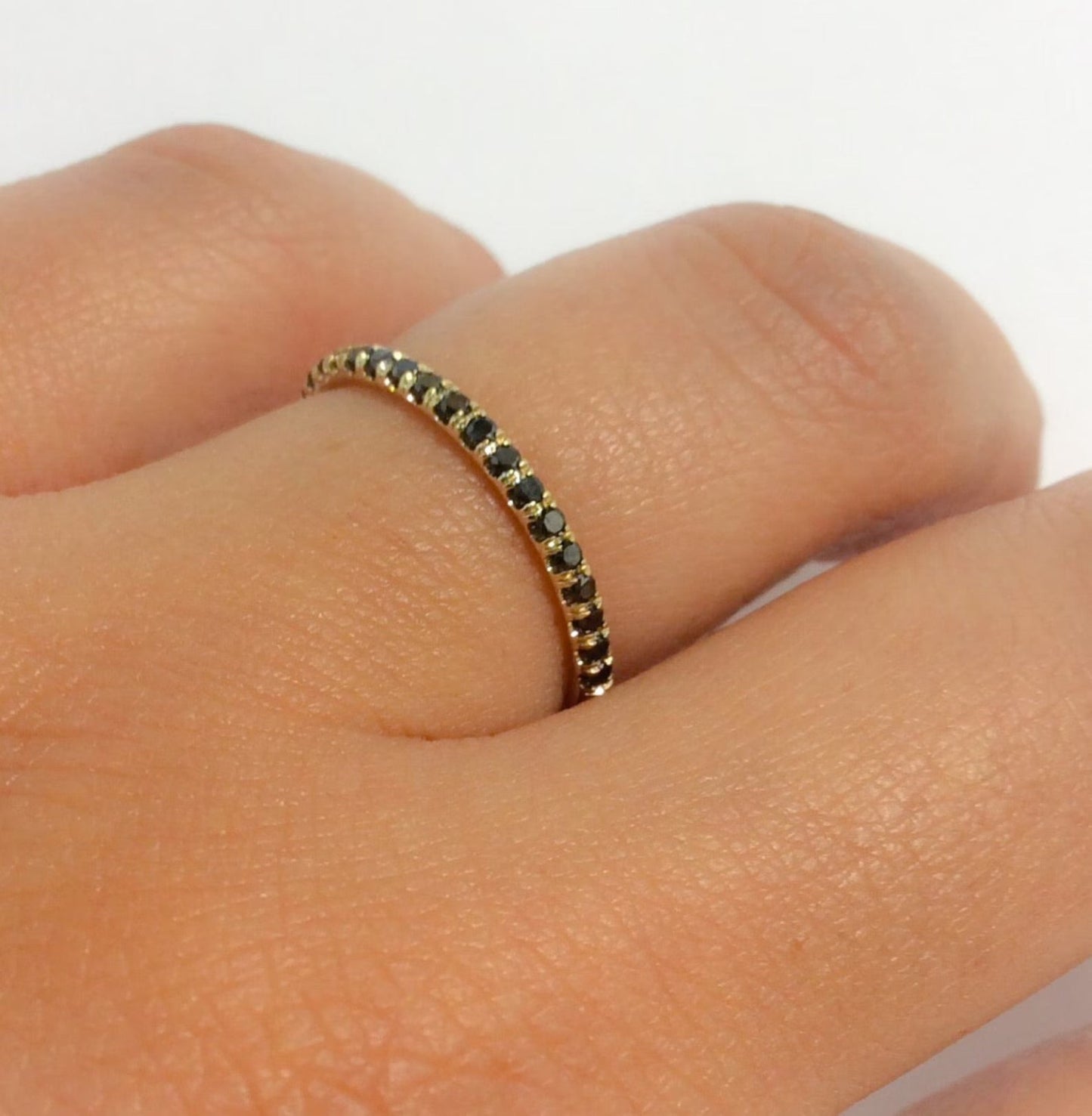 Reserved for Ana ONLY/ Size 12 Black Diamond Pave Half Eternity Ring/ 1.5mm 14K Yellow Gold Natural Black Diamond Stacking Ring