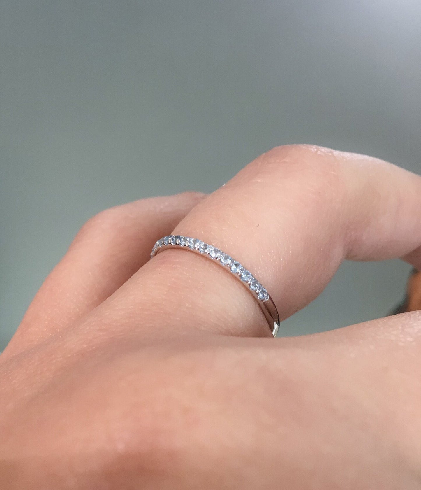 Aquamarine Half Eternity Ring/ 1.5mm Aquamarine Infinity Pave Band/ Aquamarine Wedding/ 19th Anniversary Gift/ Light Blue March Birth Stack