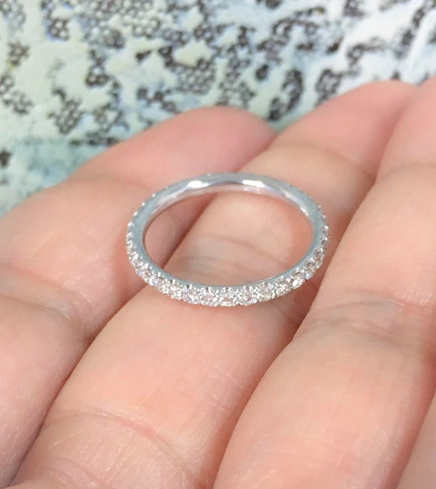 Women Full Eternity Lab Grown Diamond Ring/ 2 mm Diamond Infinity Pave Wedding Band/ Diamond Anniversary Stack, Guard Ring/ 14K 18K Platinum