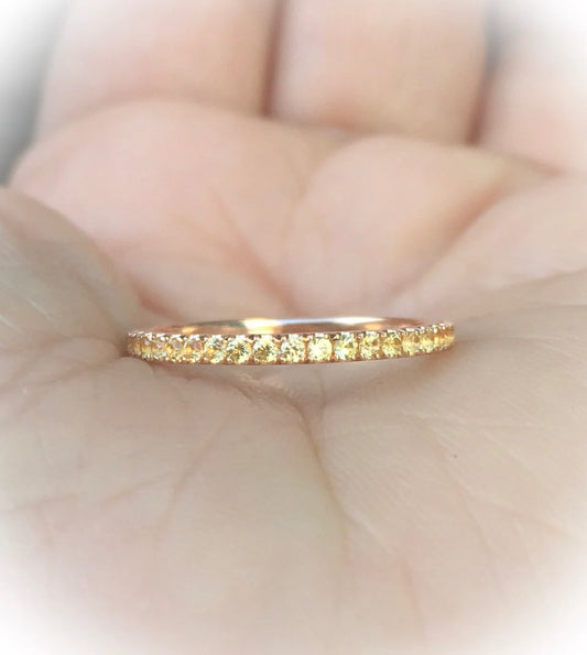 Yellow Sapphire Band Full Eternity Pave Sapphire Band Yellow Sapphire Wedding Ring Anniversary 1.7mm Yellow Sapphire Infinity September Band