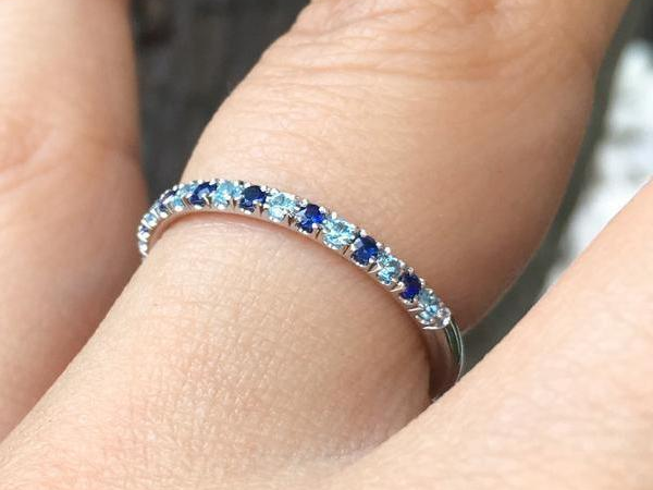 2mm Blue Sapphire and Blue Topaz Pave Band