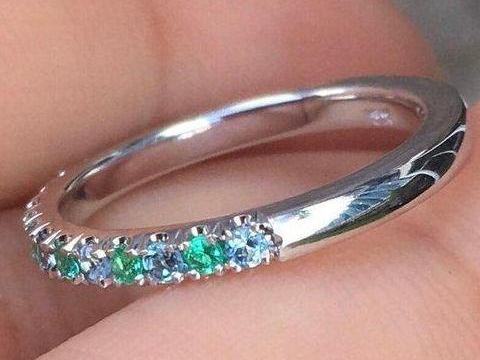 London Blue Topaz and Emerald Half Eternity Pave Band 2mm