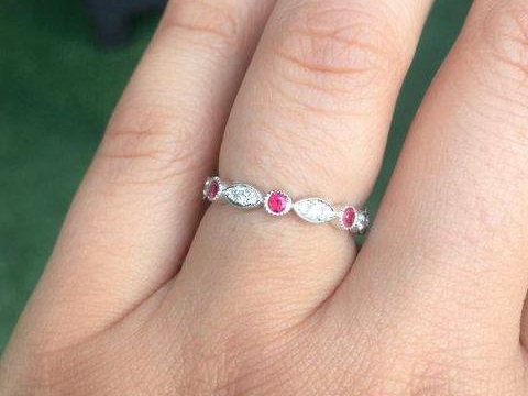 3mm Marquise Dot Diamond and Ruby Ring
