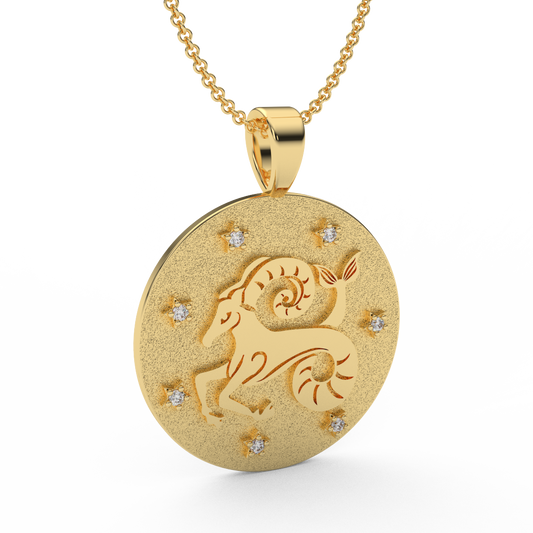 CAPRRICORN Zodiac Coin Necklace - 18 MM Horoscope Sign Round Disk Medallion - Astrological Amulet - 2-Sided with 7 Diamond Stars