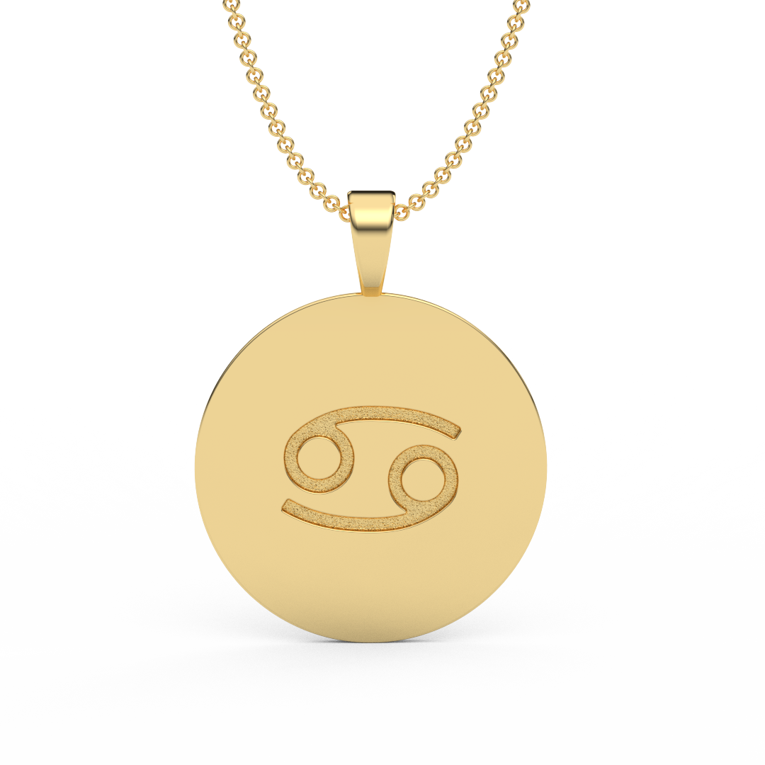 CANCER Zodiac Coin Necklace - 18 MM Horoscope Sign Round Disk Medallion - Astrological Amulet - 2-Sided with 7 Diamond Stars