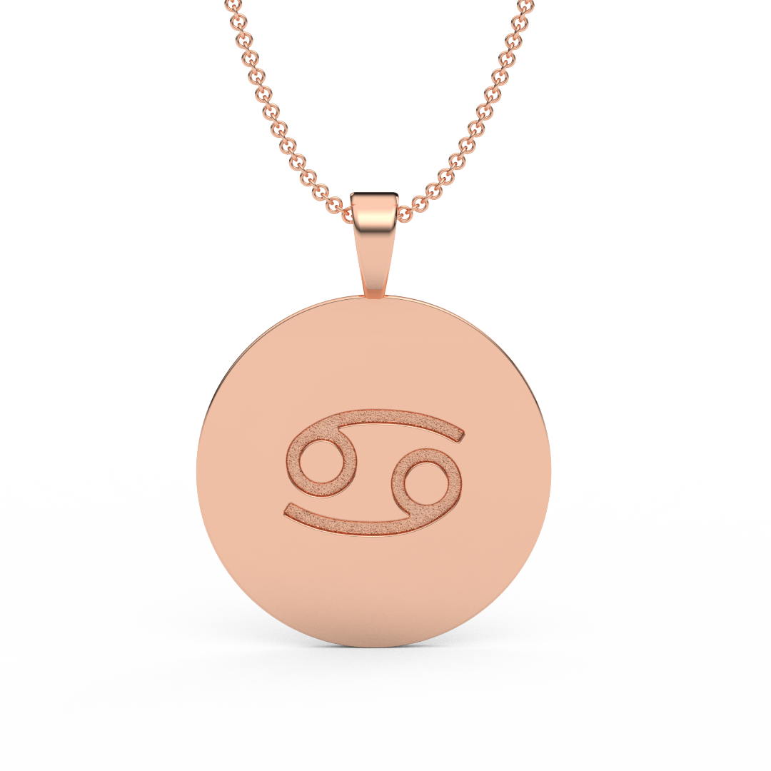 CANCER Zodiac Coin Necklace - 18 MM Horoscope Sign Round Disk Medallion - Astrological Amulet - 2-Sided with 7 Diamond Stars