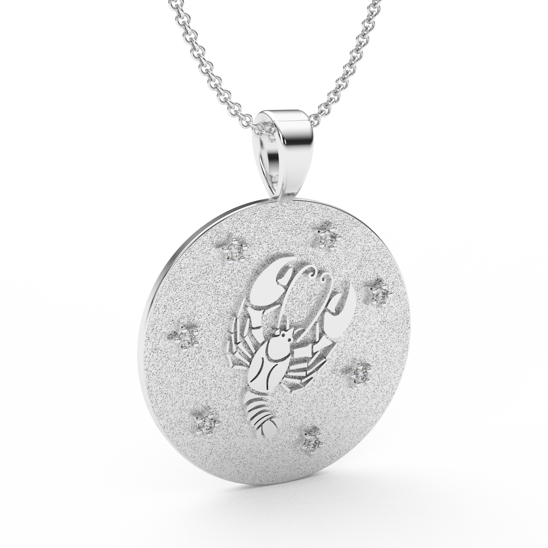 CANCER Zodiac Coin Necklace - 18 MM Horoscope Sign Round Disk Medallion - Astrological Amulet - 2-Sided with 7 Diamond Stars