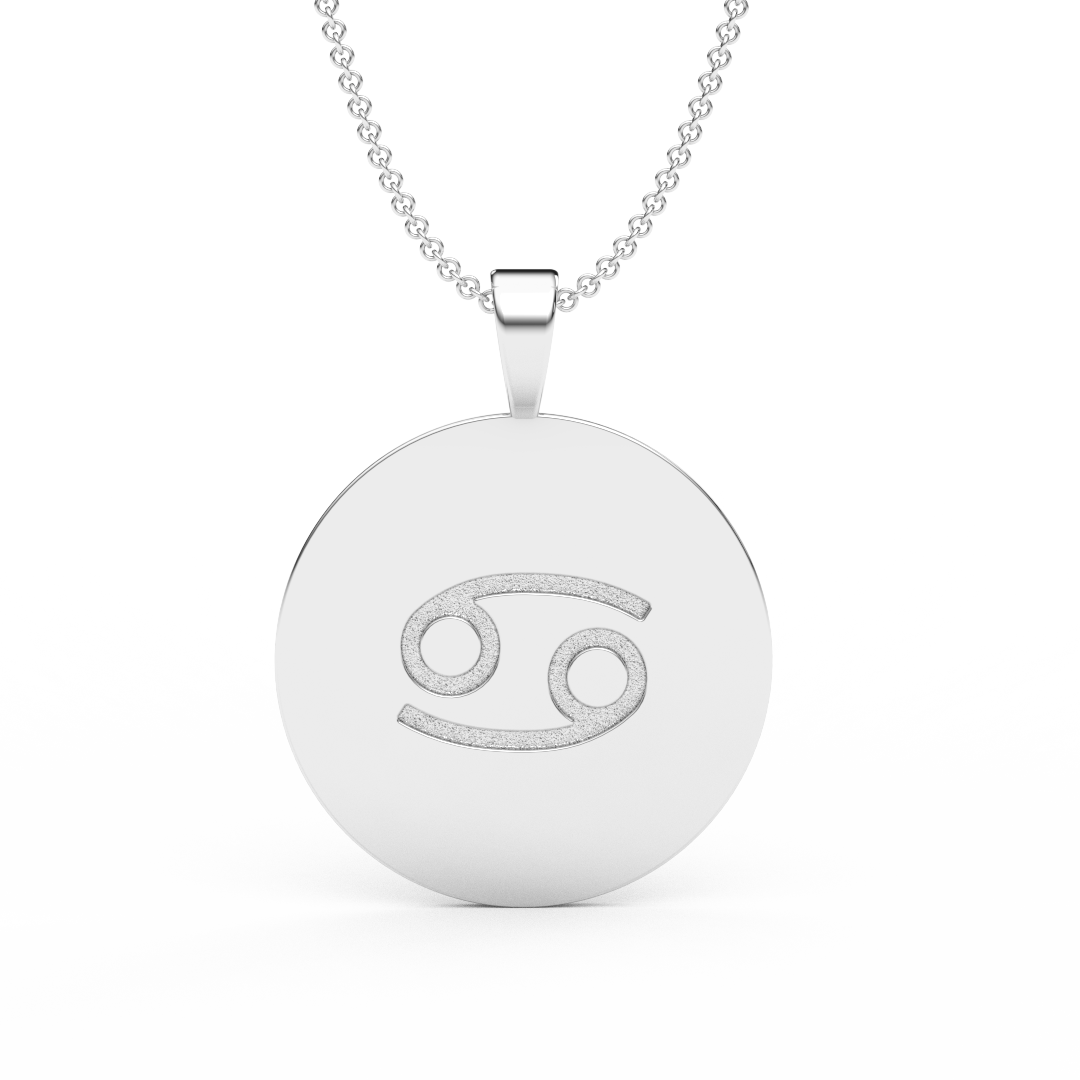 CANCER Zodiac Coin Necklace - 18 MM Horoscope Sign Round Disk Medallion - Astrological Amulet - 2-Sided with 7 Diamond Stars