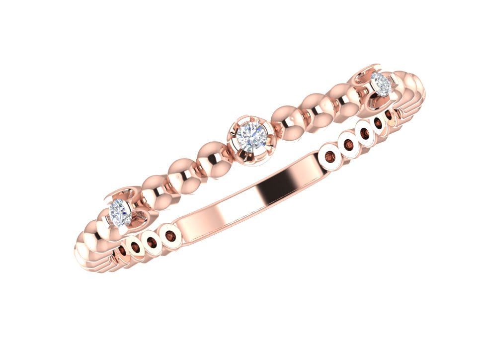 Delicate Beaded Dot Band with 3 Natural Diamonds, 3/4 Eternity