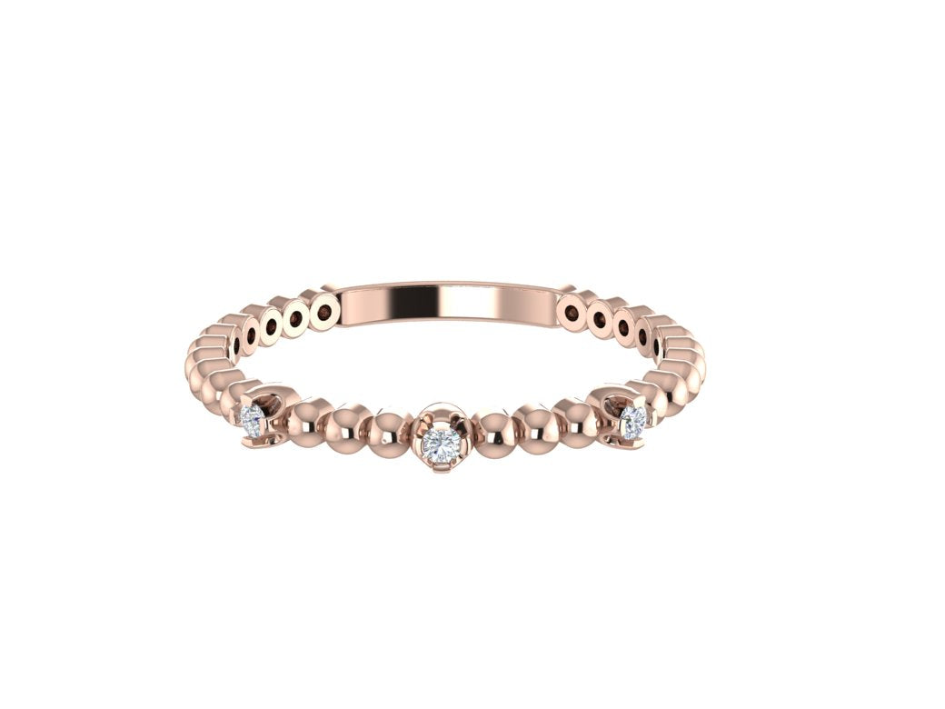 Delicate Beaded Dot Band with 3 Natural Diamonds, 3/4 Eternity