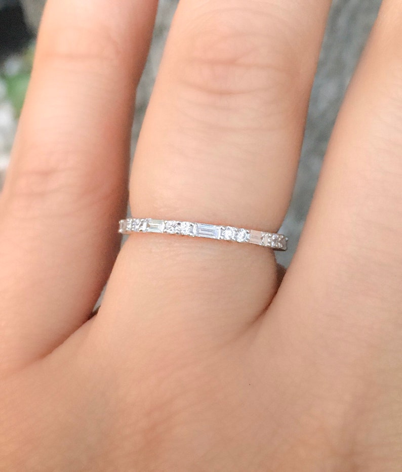Reserved for Meghann ONLY/ Platinum Baguette Diamond Band with Round Birthstones In-between