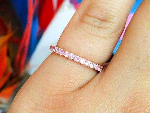 2mm Round Diamond Cut Pink Sapphire Full Eternity Band