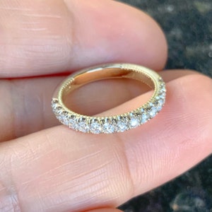 Two Tone Diamond Wedding Band/ 2.7mm Pave Half Eternity Half Carat Natural Diamond Band/ 0.5 Carat Diamond Milgrain Stacking Ring