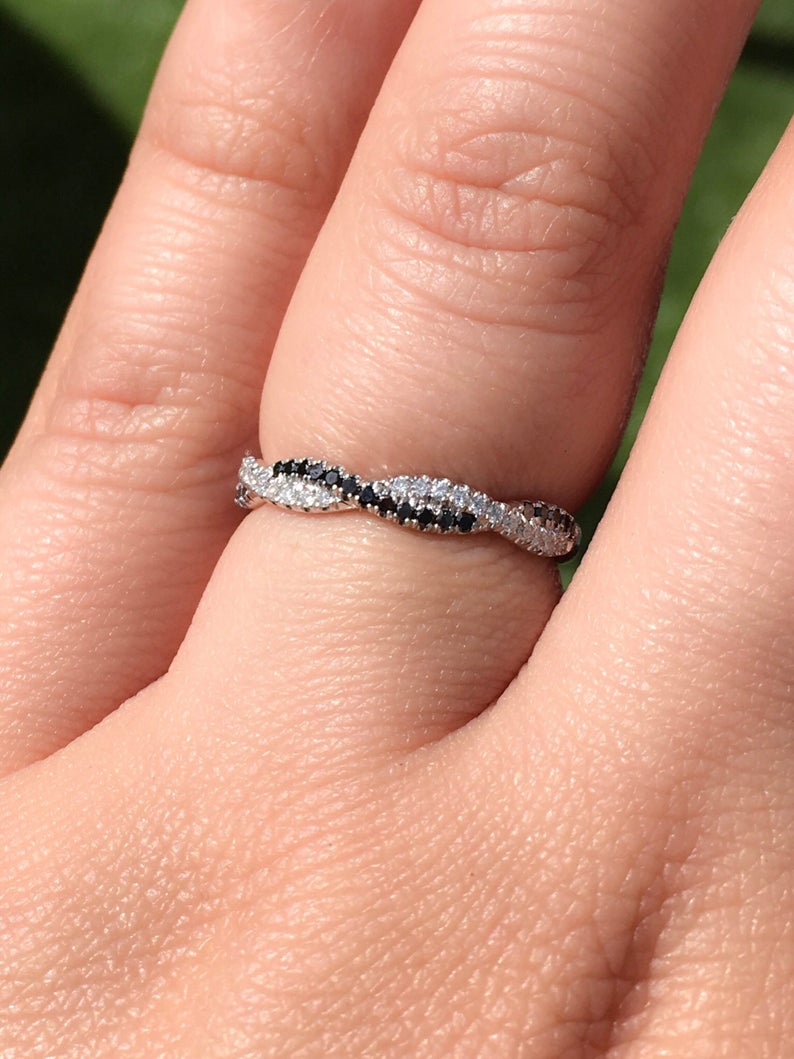 Black and White Diamond Twist Pave Ring