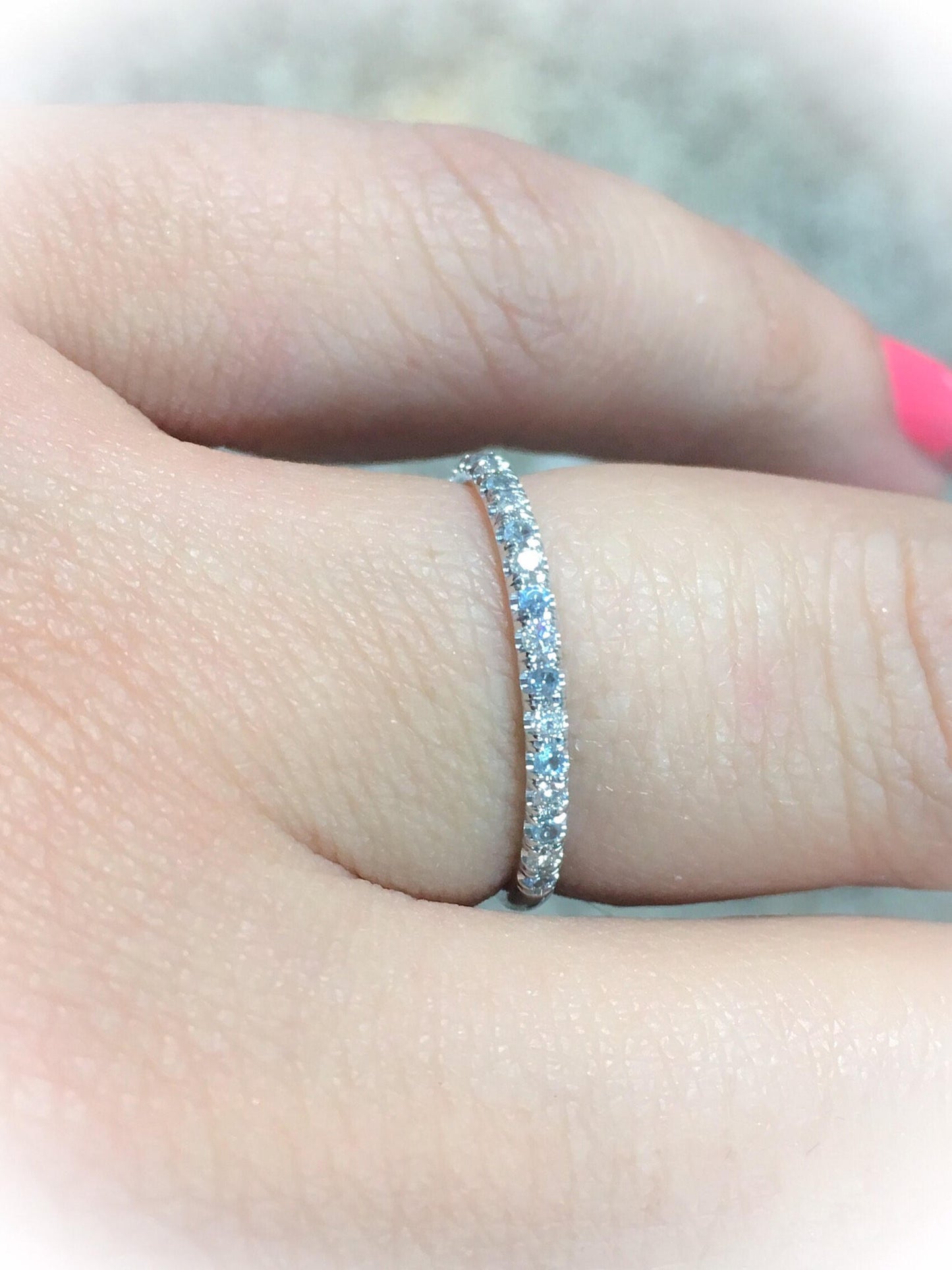 Diamond Aquamarine Half Eternity Pave Band/ 1.5mm Alternating Aquamarine Diamond Stack Ring/ 2 Birthstone Wedding Band/ March Push Present