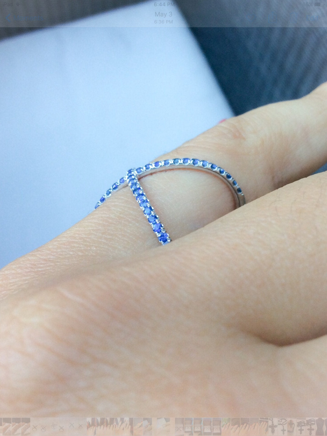 1.7mm Solid Gold Micro Pave Criss-Cross Blue Sapphire Ring