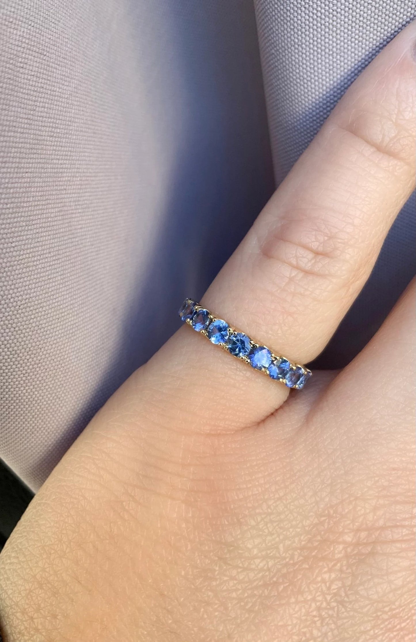 Cornflower Blue Sapphire 11 Stone Ring/ 1.65 Ct Blue Sapphire Pave Wedding Band/ September Birthstone Stacking Ring/ 14K, 18K, Platinum