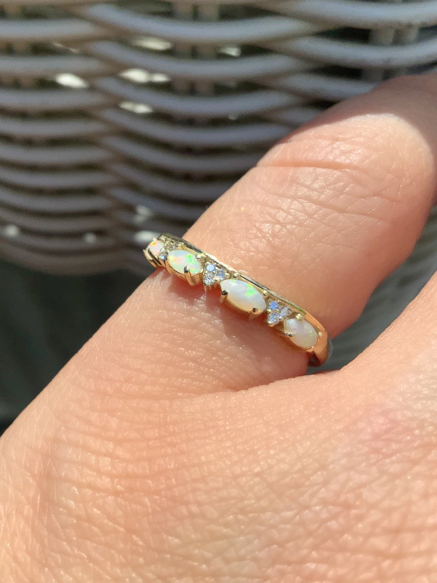 Marquise Opal Enhancer Ring with 3 Cluster Set Round Diamonds