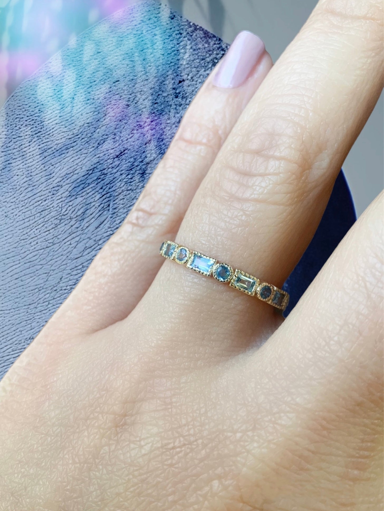 Aquamarine half deals eternity band