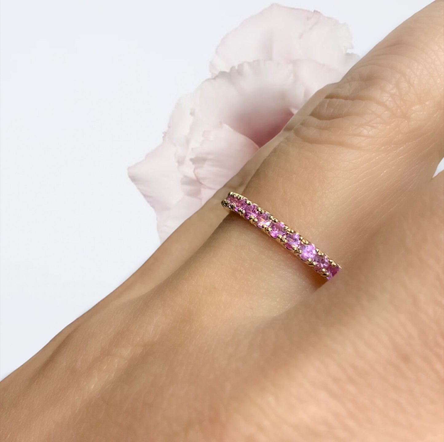 Pink Sapphire Pave Set 2.3mm Full Eternity Band