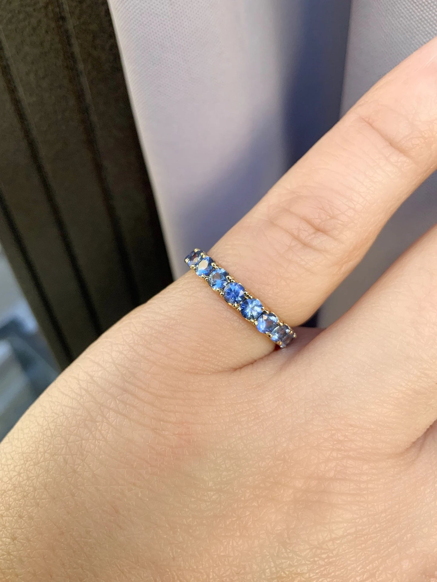 Cornflower Blue Sapphire 11 Stone Ring/ 1.65 Ct Blue Sapphire Pave Wedding Band/ September Birthstone Stacking Ring/ 14K, 18K, Platinum