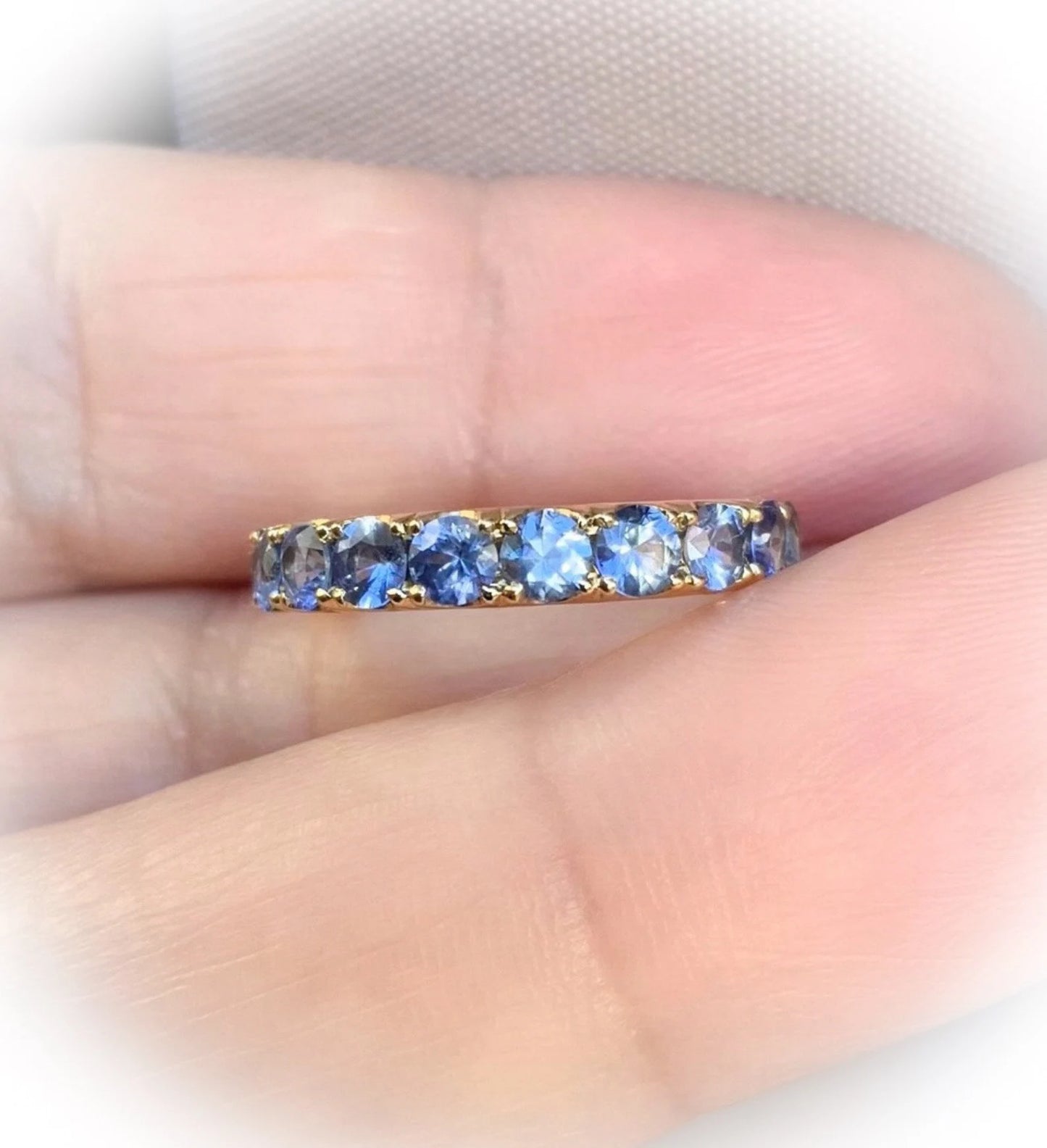 Cornflower Blue Sapphire 11 Stone Ring/ 1.65 Ct Blue Sapphire Pave Wedding Band/ September Birthstone Stacking Ring/ 14K, 18K, Platinum